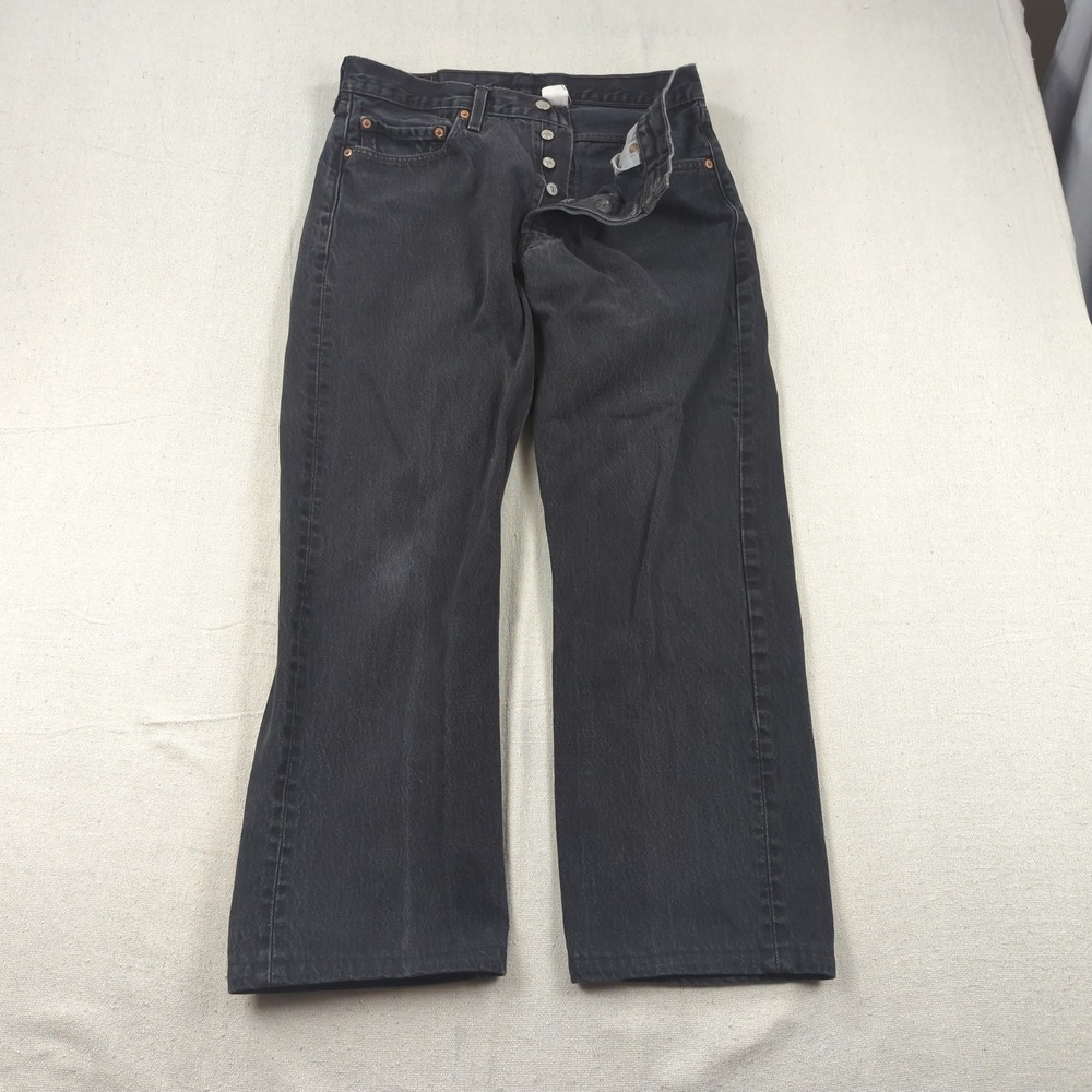 Levis Jeans Mens 34x27* Black 501 Straight Button Fly Classic Western American